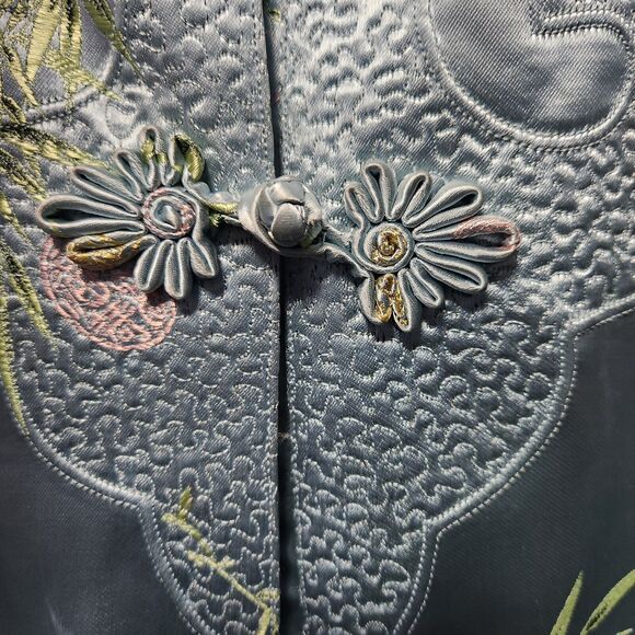 Mulchands Silk Womens Vintage Asian Kimono Light Blue Duster Robe Midi Dress - Picture 8 of 16